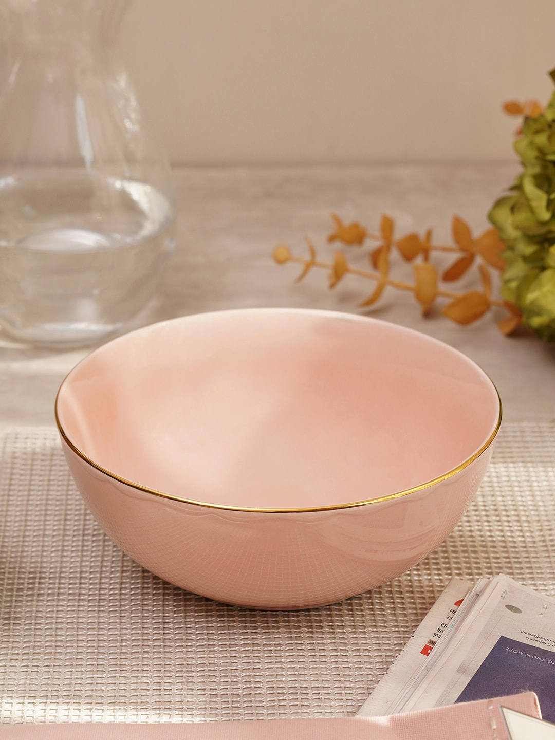 

Pure Home and Living Peach Porcelain Serving Bowl With Gold Rim