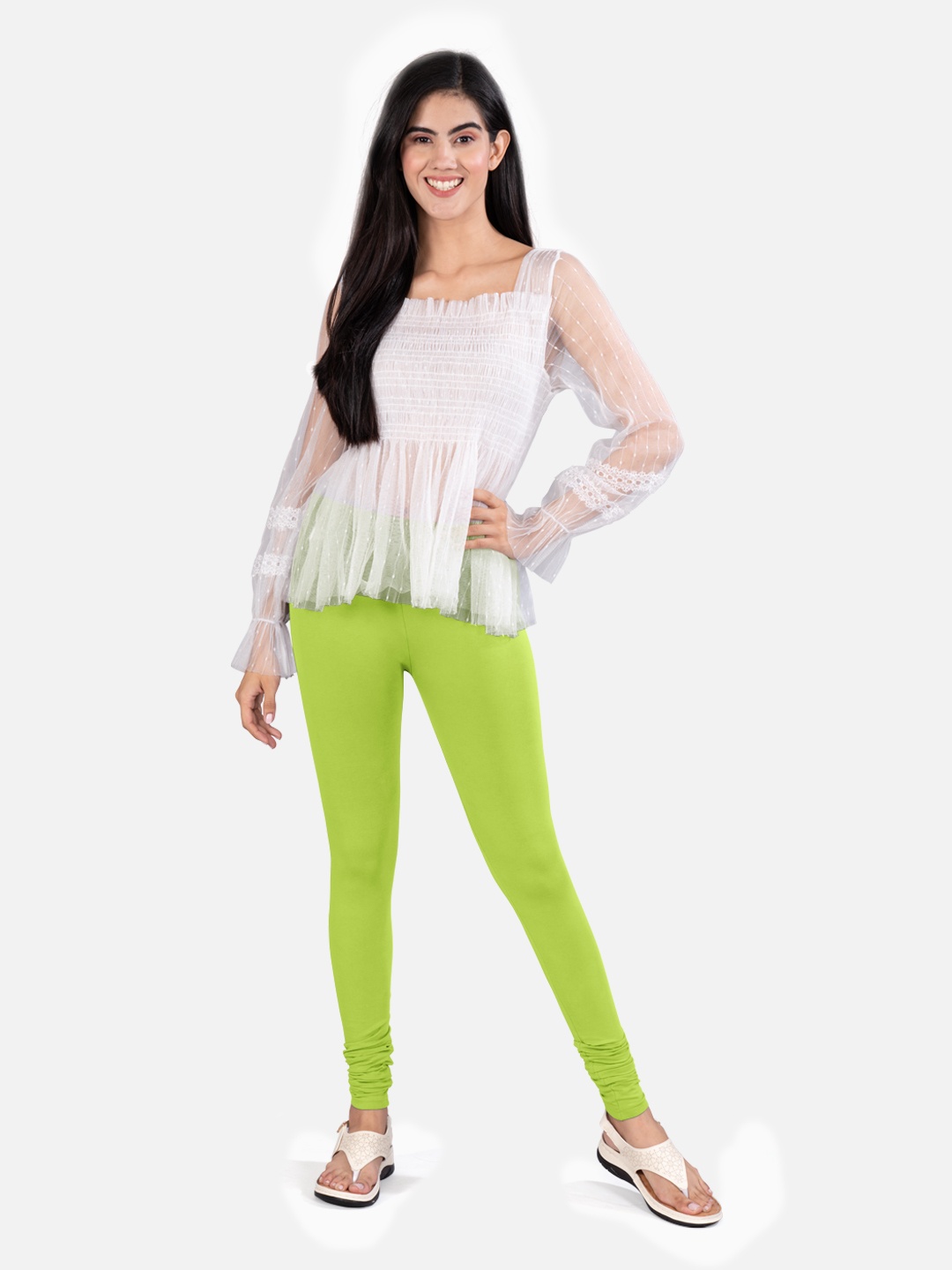 

indian flower 4-Way Stretch Churidar Length Leggings, Yellow