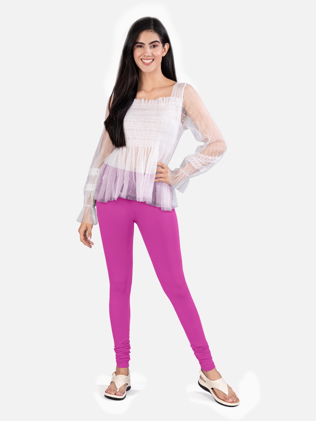 

indian flower 4-Way Stretch Churidar Length Leggings, Fuchsia