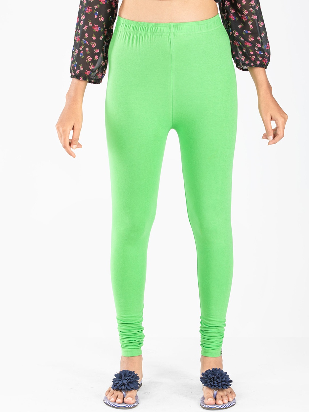 

indian flower 4-Way Stretch Churidar Length Leggings, Green