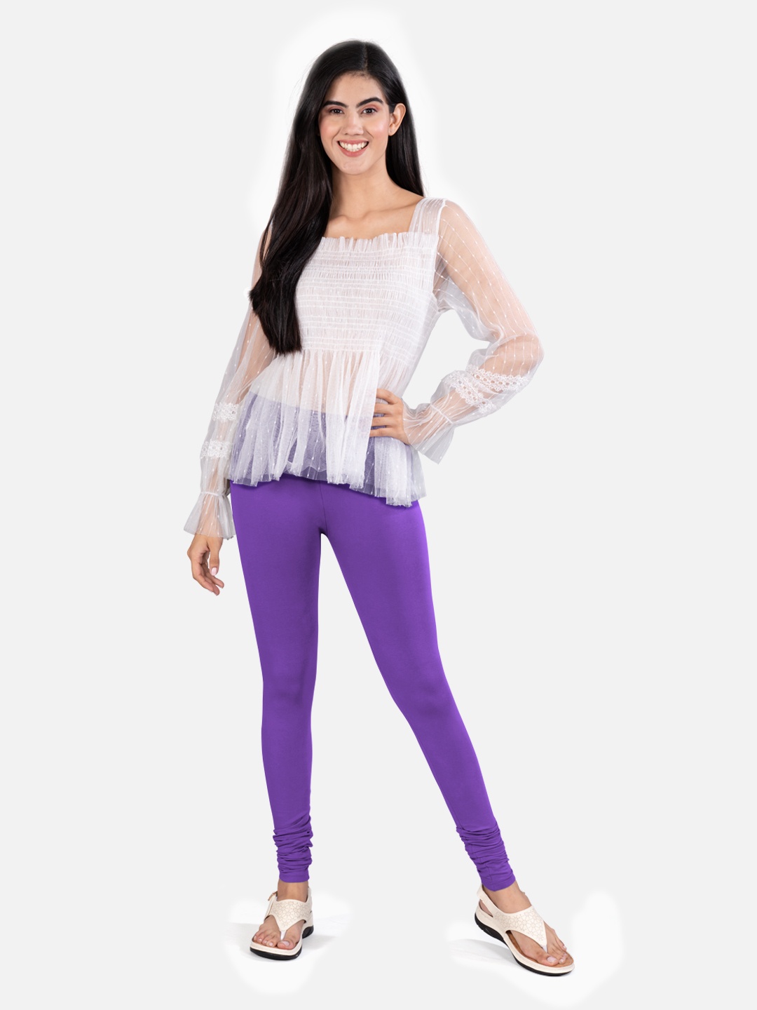 

indian flower 4-Way Stretch Churidar Length Leggings, Purple