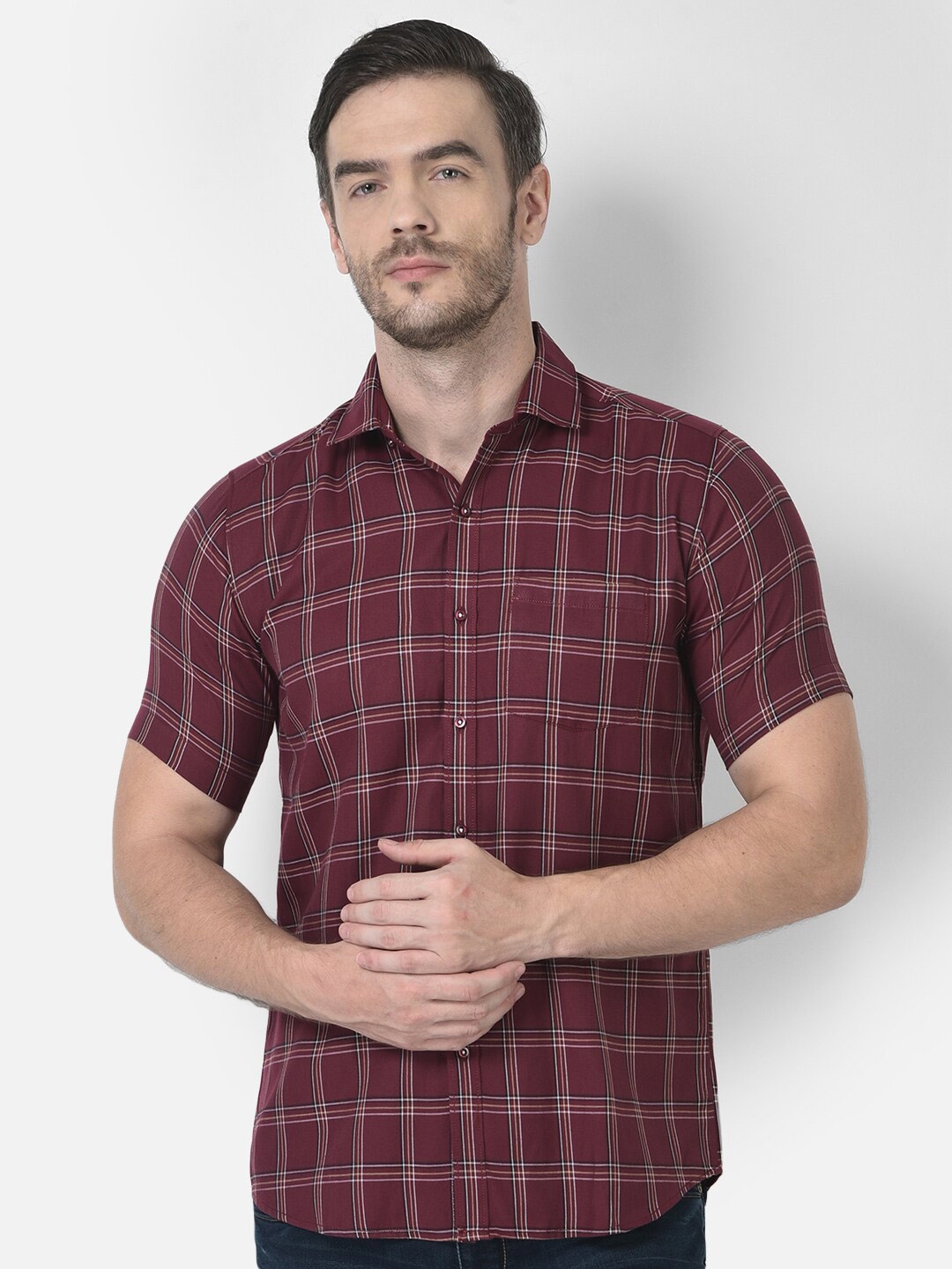 

Zeal Men Regular Fit Checked Cotton Casual Shirt, Maroon
