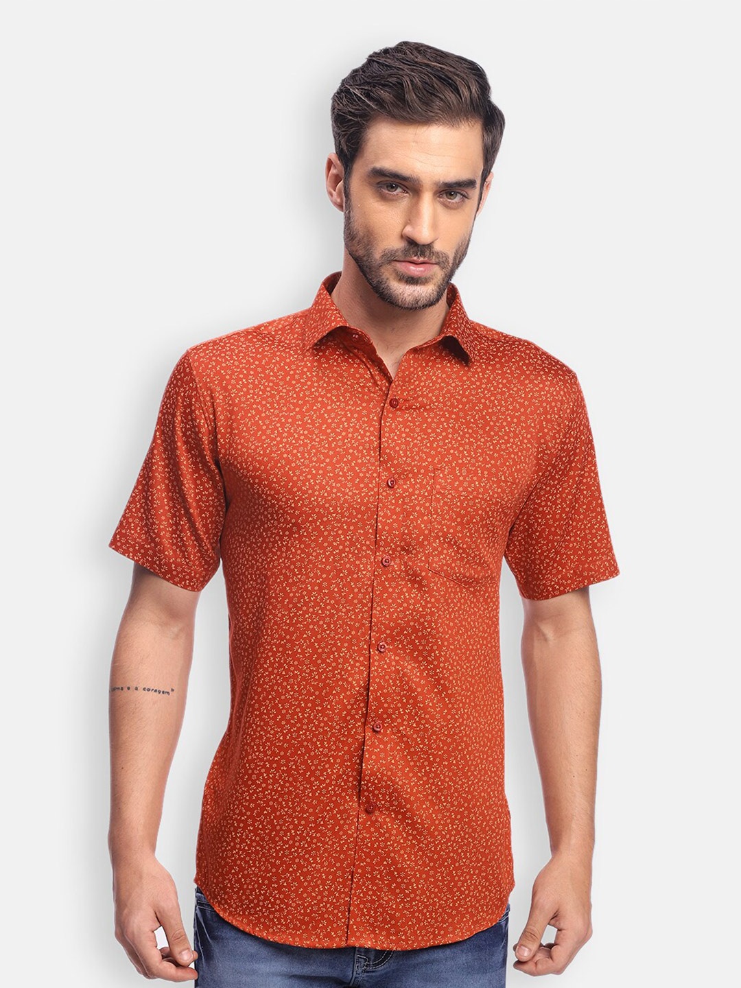 

Zeal Comfort Micro Ditsy Printed Pure Cotton Casual Shirt, Orange