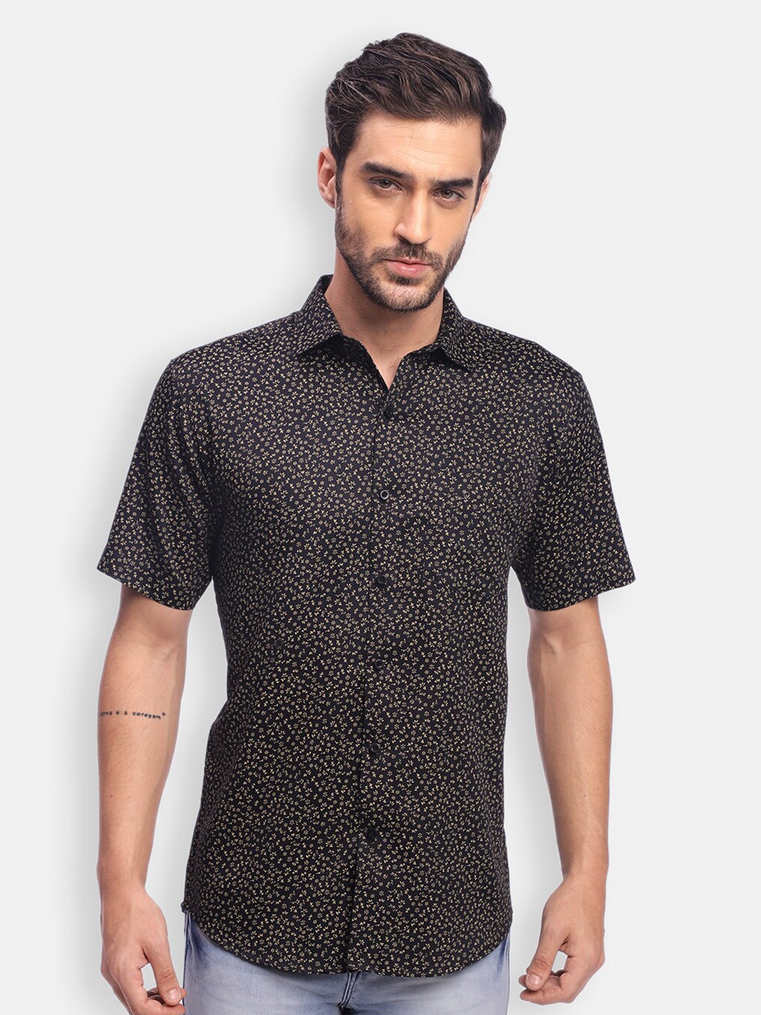 

Zeal Comfort Floral Printed Pure Cotton Casual Shirt, Black