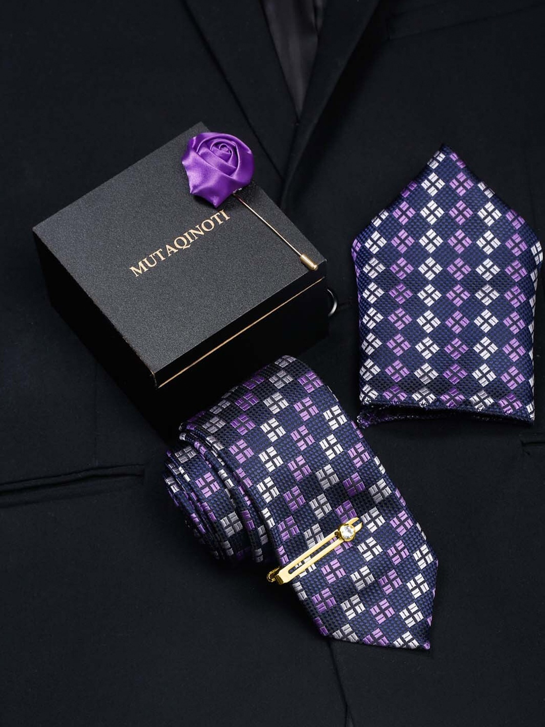

MUTAQINOTI Men Silk Necktie Accessory Gift Set, Purple