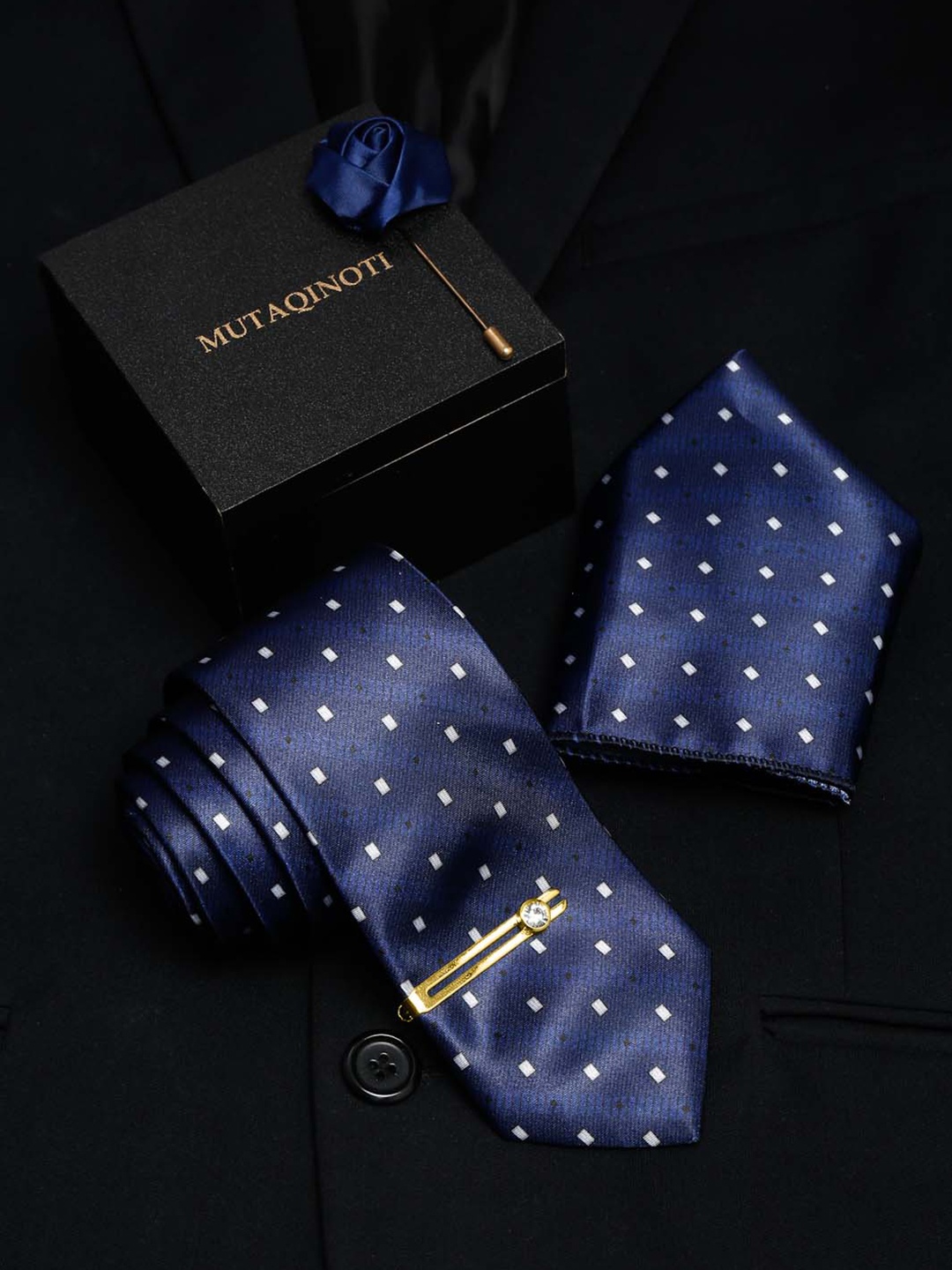 

MUTAQINOTI Men Set Of 4 Accessory Gift Set, Navy blue