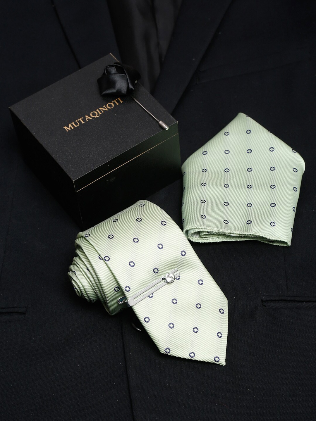 

MUTAQINOTI Men Silk Accessory Gift Set, Green