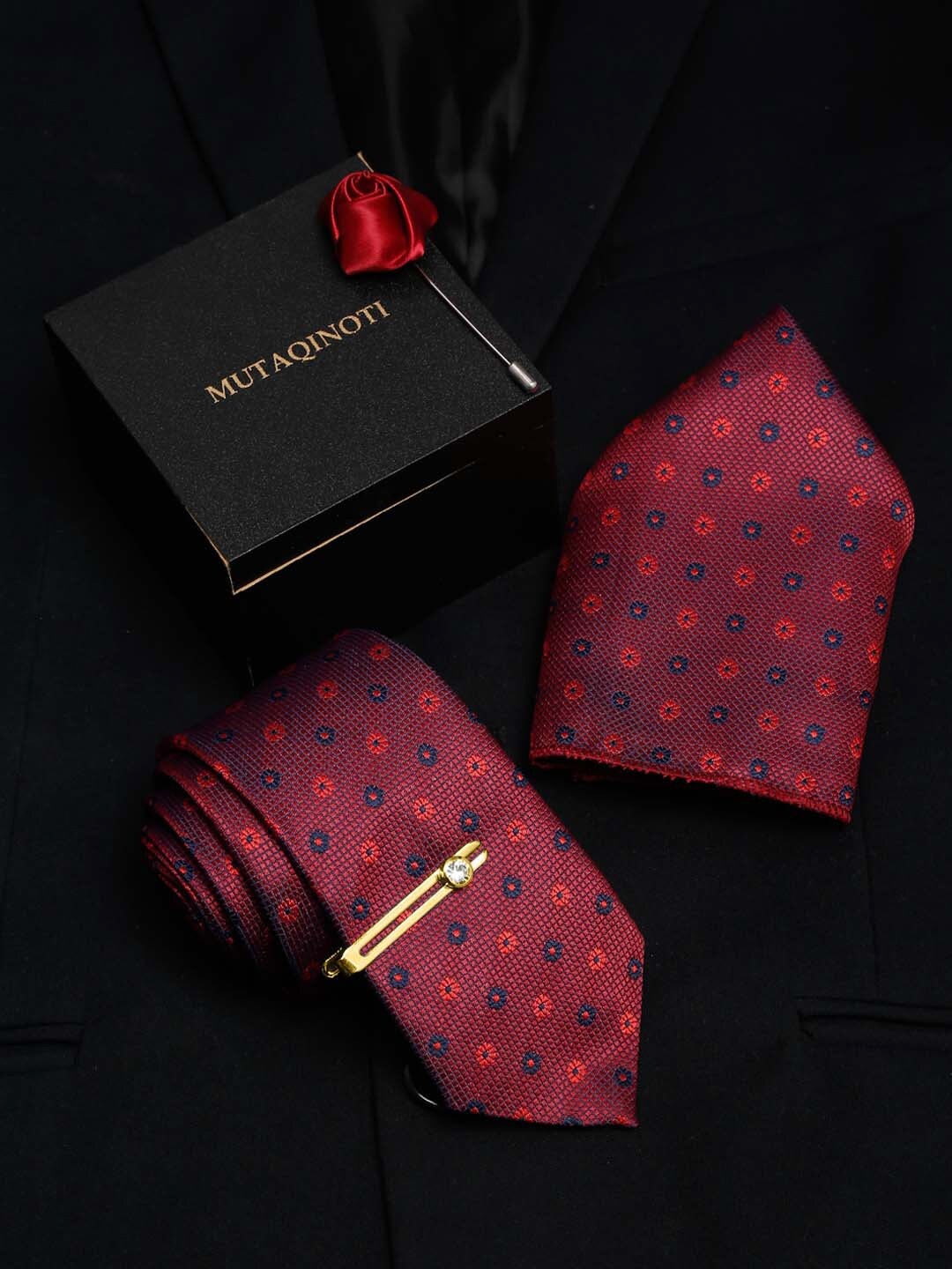 

MUTAQINOTI Men Silk Necktie Accessory Gift Set, Red