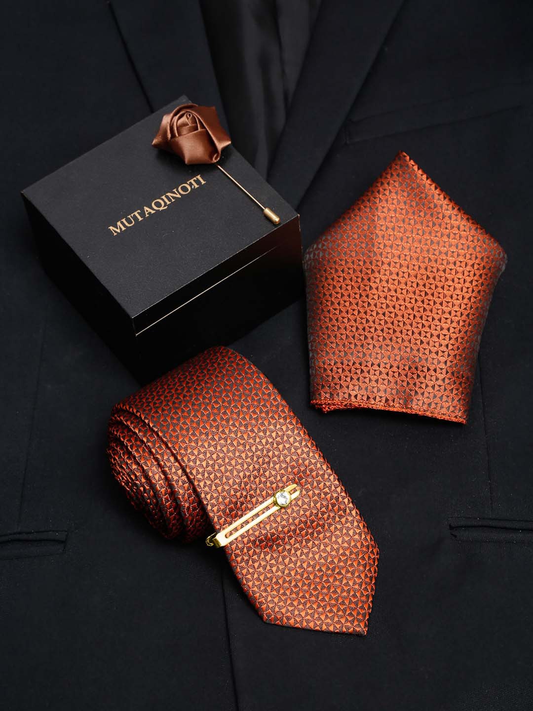 

MUTAQINOTI Men Set Of 4 Accessory Gift Set, Brown