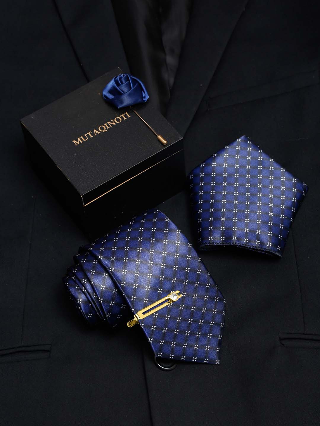 

MUTAQINOTI Men Set Of 4 Accessory Gift Set, Navy blue