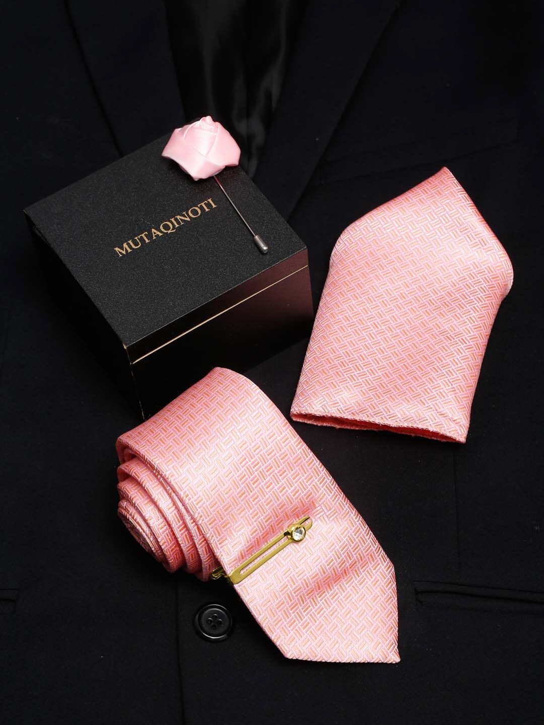 

MUTAQINOTI Men Set Of 4 Formal Accessory Gift Set, Peach