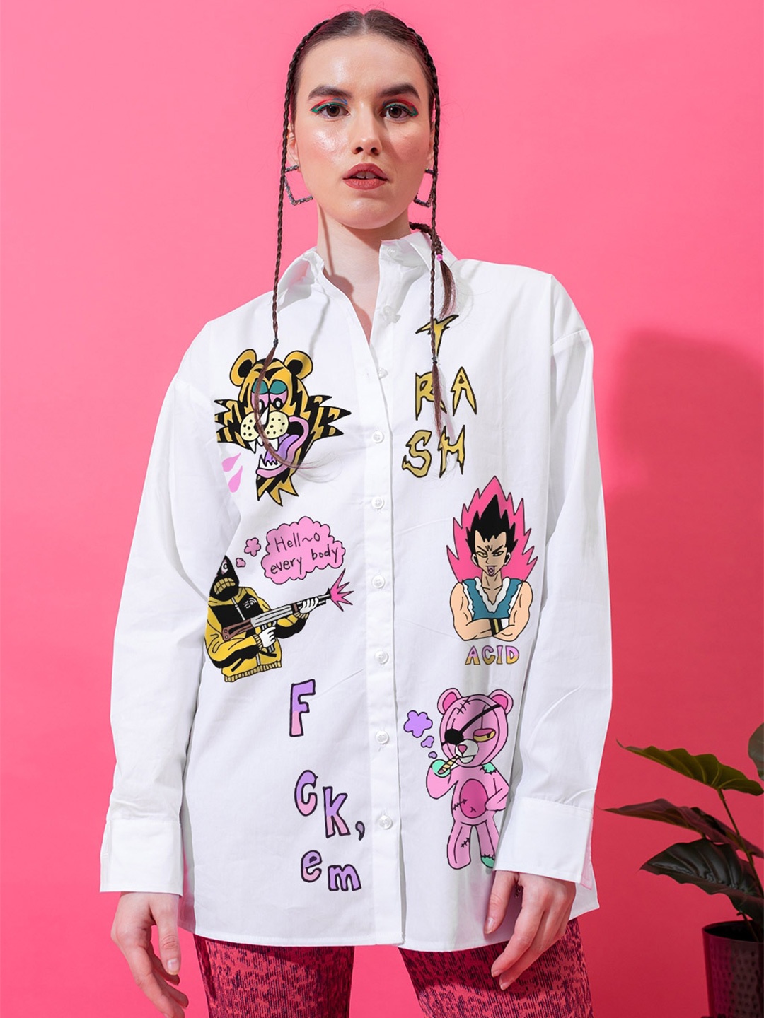 

Stylecast X Hersheinbox Women Graphic Printed Cotton Comfort Opaque Casual Shirt, White