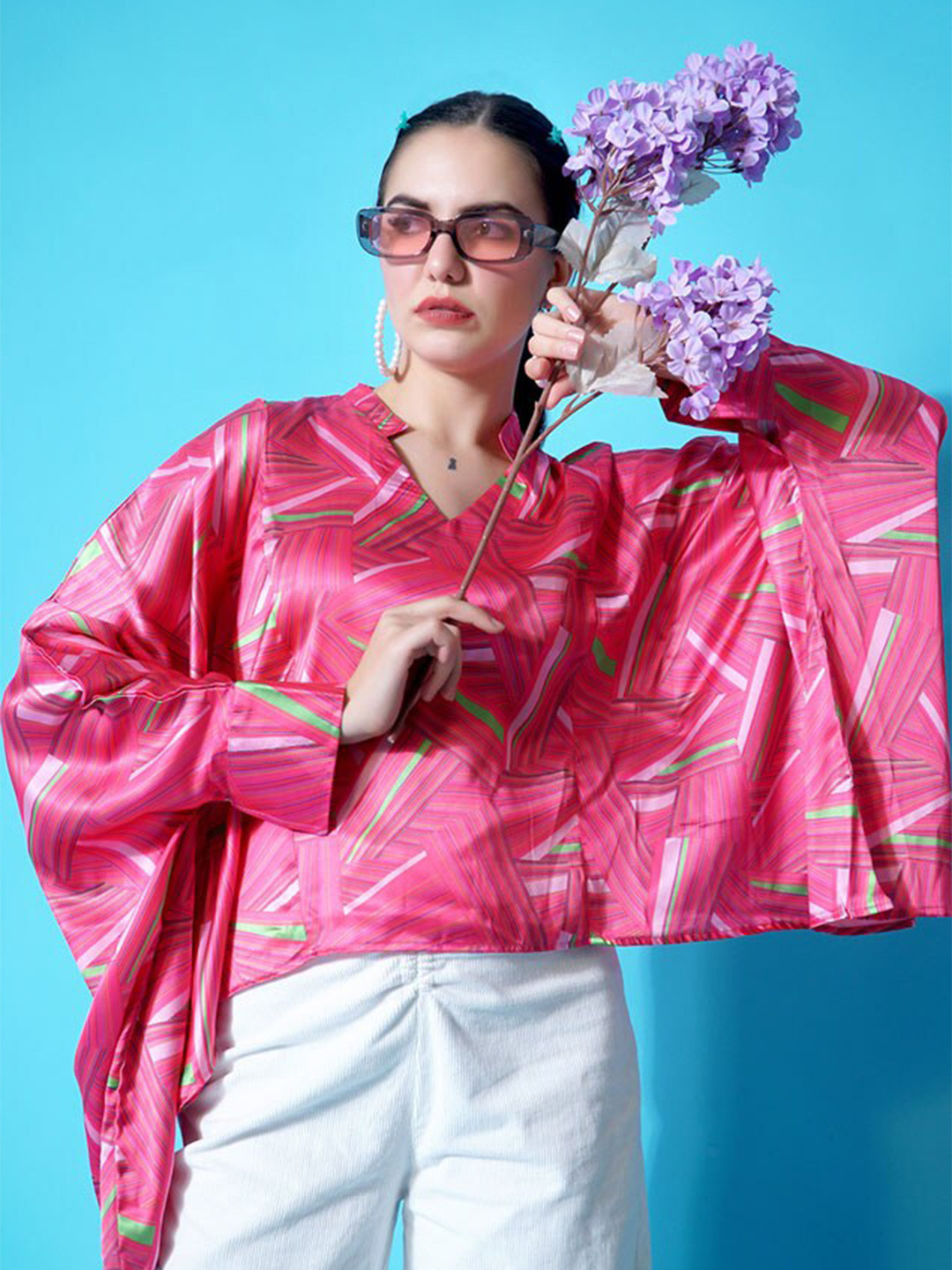 

Stylecast X Hersheinbox Printed Comfort Opaque Satin Casual Shirt, Pink