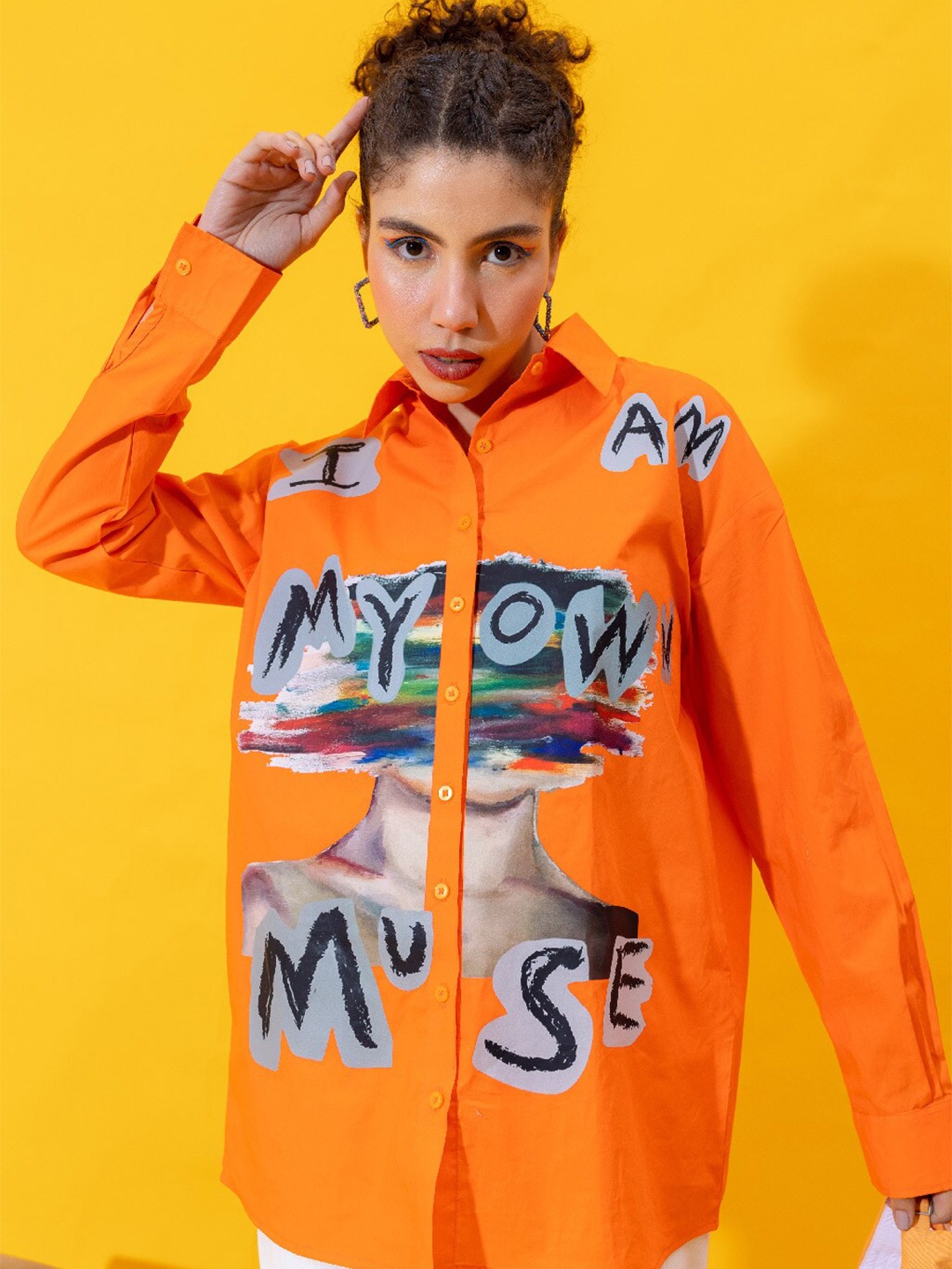 

Stylecast X Hersheinbox Orange Comfort Graphic Printed Pure Cotton Casual Shirt