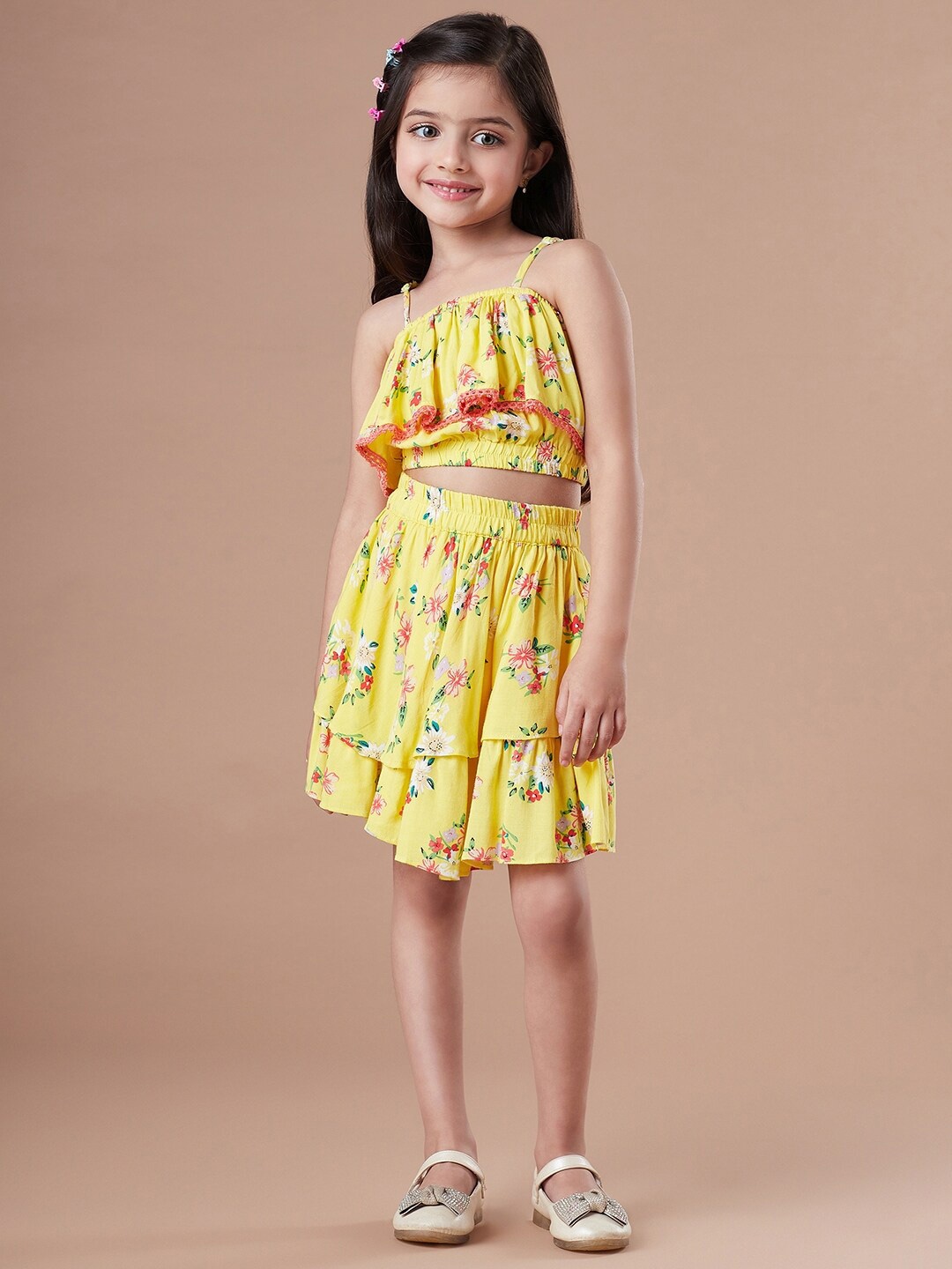 

pspeaches Girls Printed Top with Skirt, Yellow