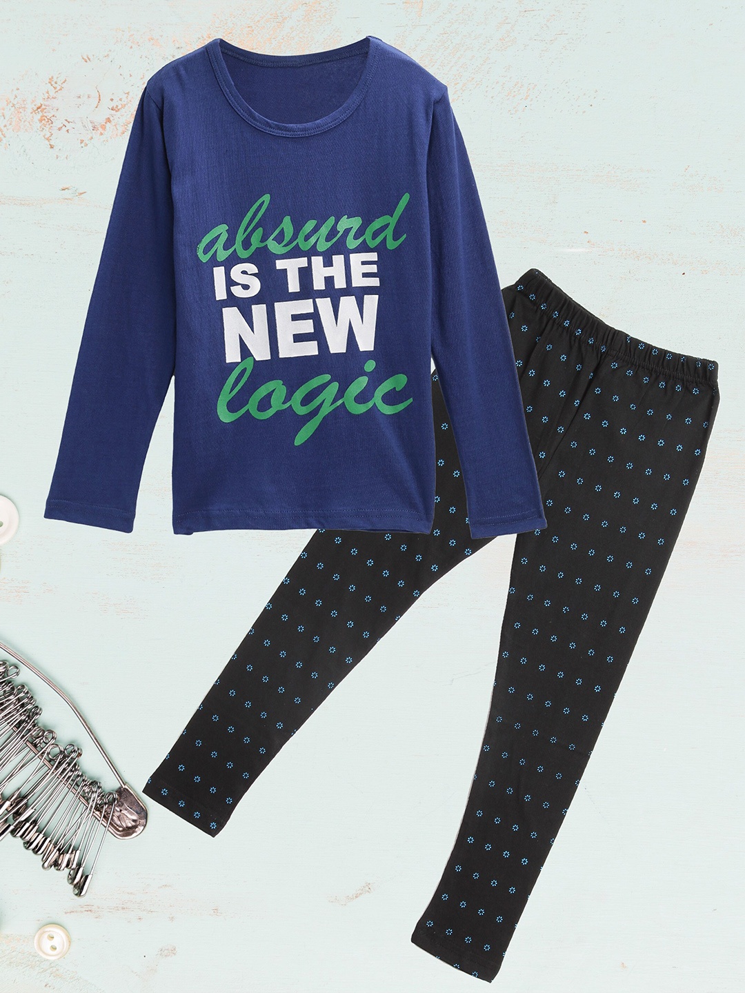 

Kids On Board Girls Typography Printed Pure Cotton Night Suit, Blue