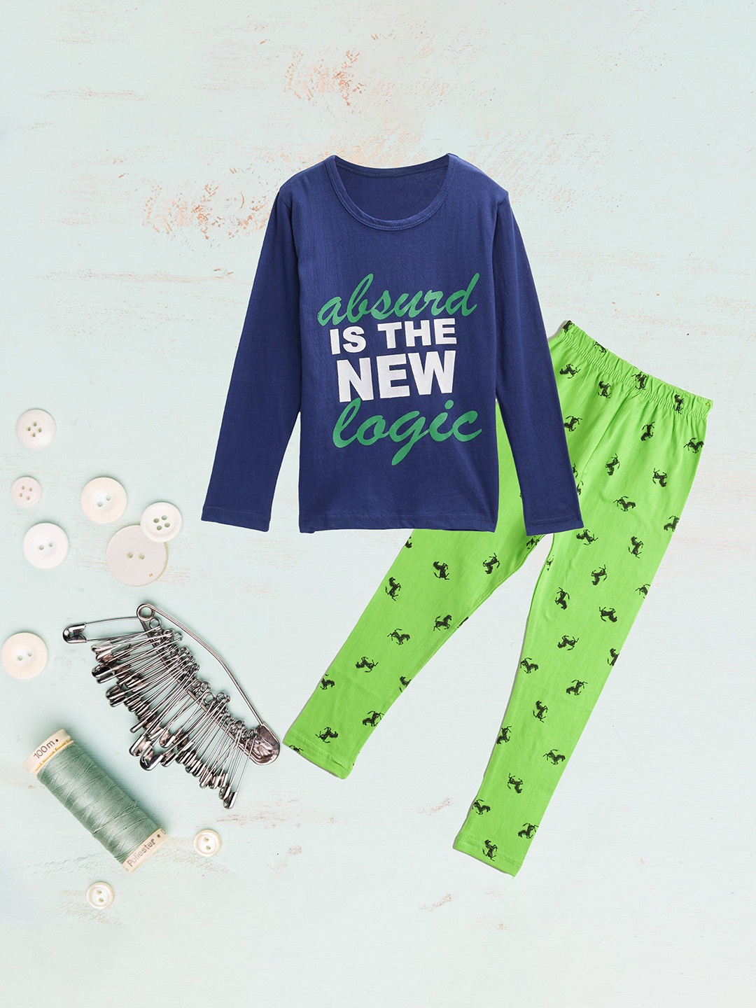 

Kids On Board Girls Typography Printed Pure Cotton Night Suit, Blue