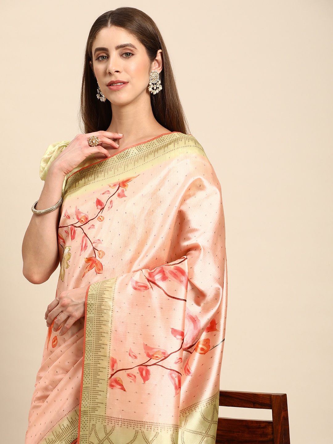 

Mitera Floral Pure Silk Banarasi Saree, Pink