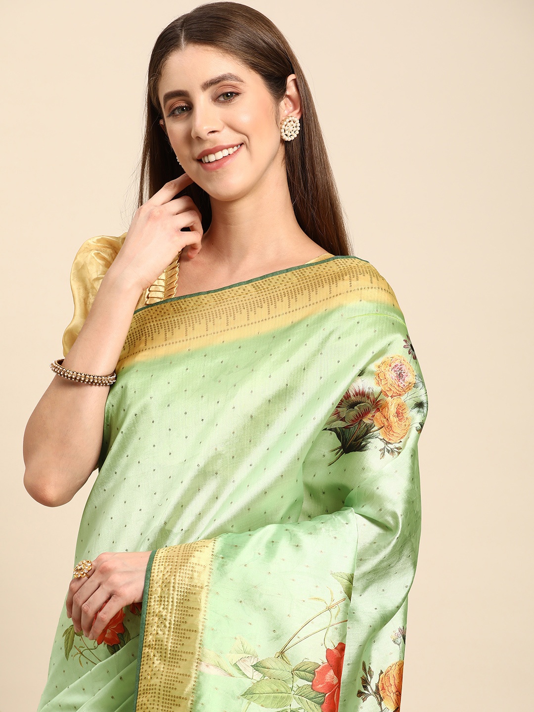 

Mitera Floral Pure Silk Banarasi Saree, Green