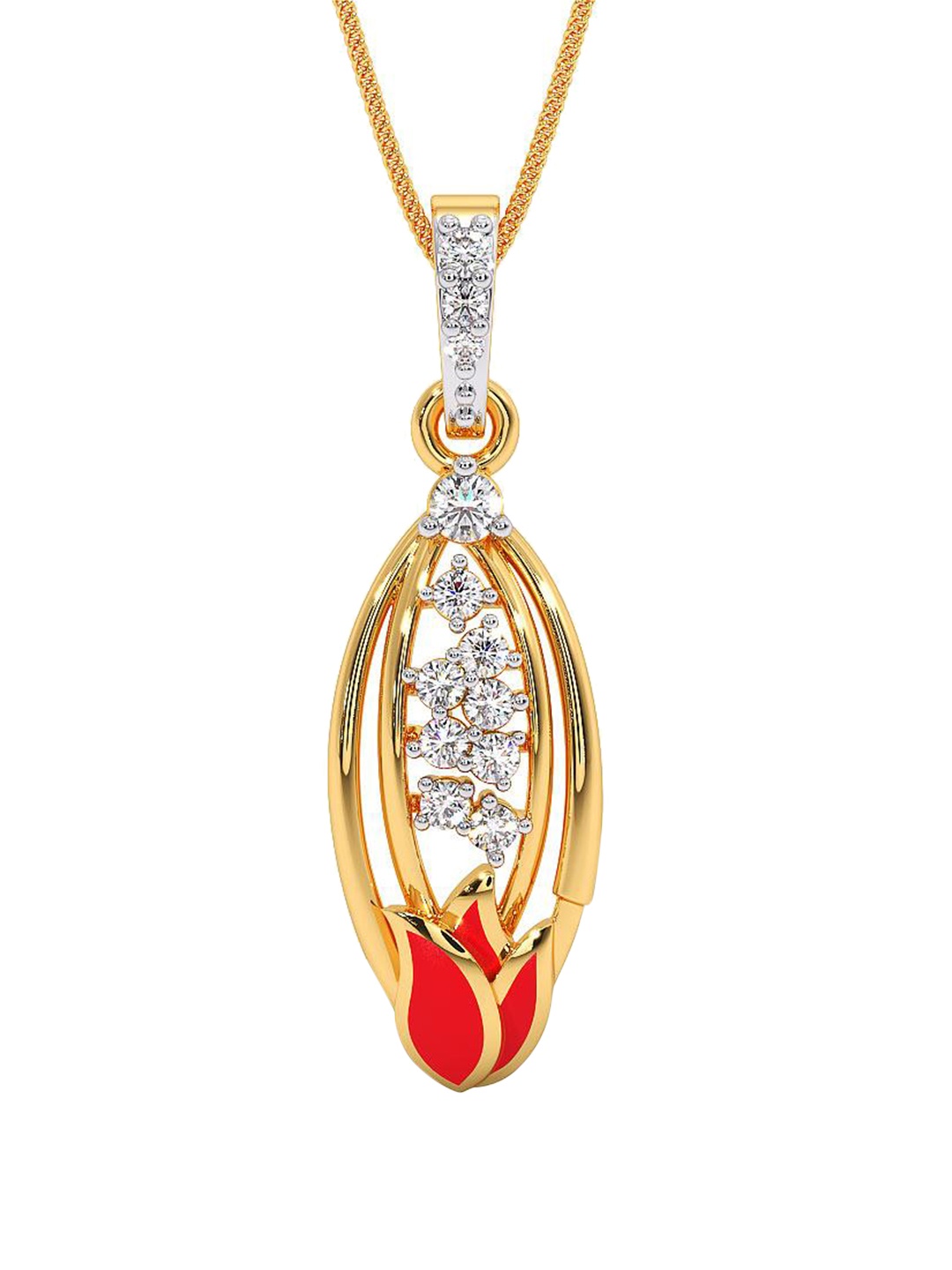 

CANDERE A KALYAN JEWELLERS COMPANY 14K Yellow Gold CZ Stone Studded Pendant - 1.28 g, Red