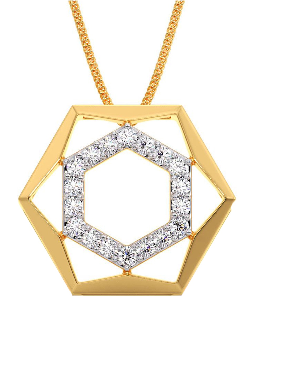 

CANDERE A KALYAN JEWELLERS COMPANY 14K Yellow Gold CZ Studded Hexagon-Shaped Pendant0.85 g, White