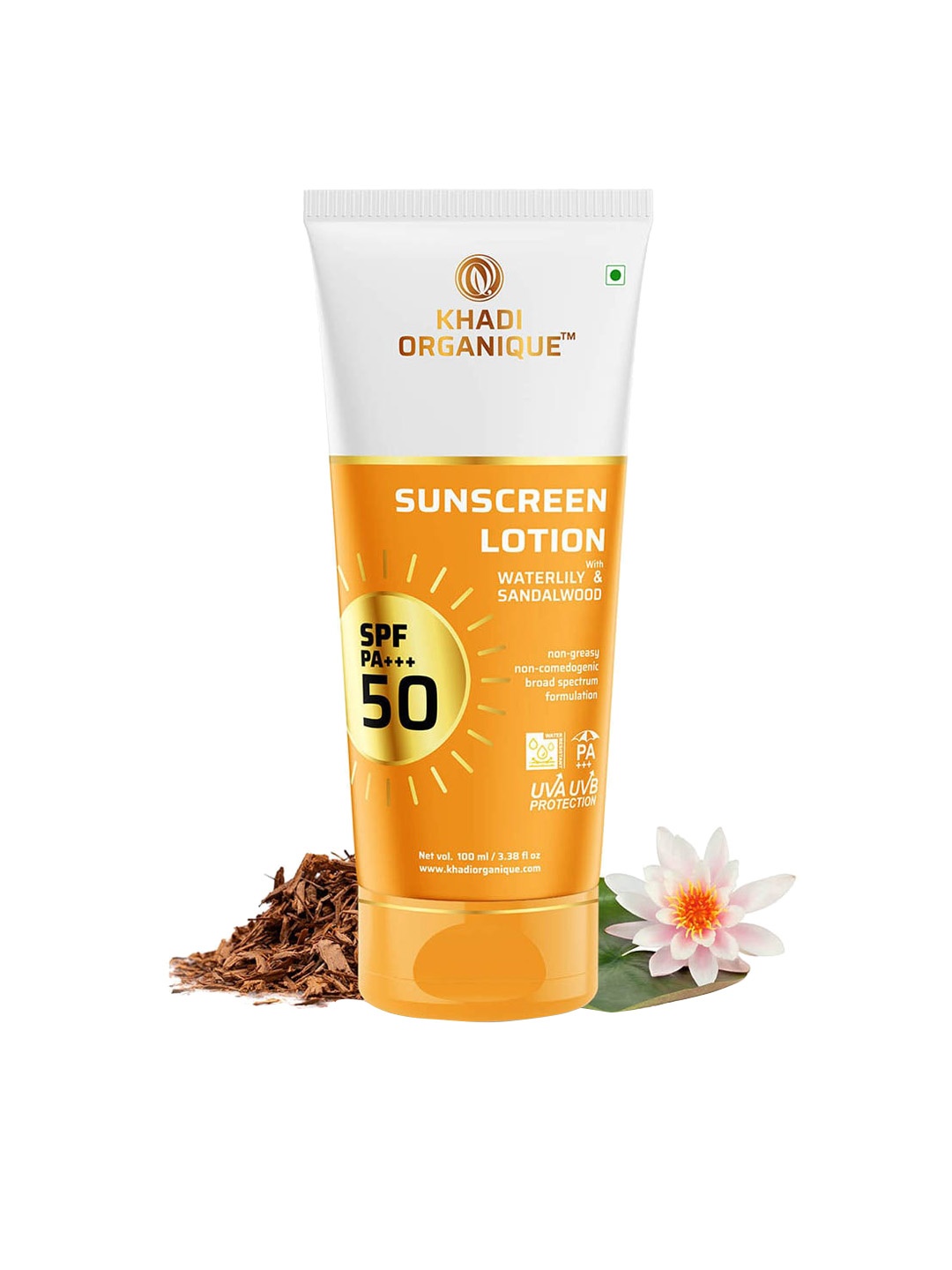 

Khadi Organique Sunscreen Lotion SPF50 with Waterlily & Sandalwood - 100ml, Orange