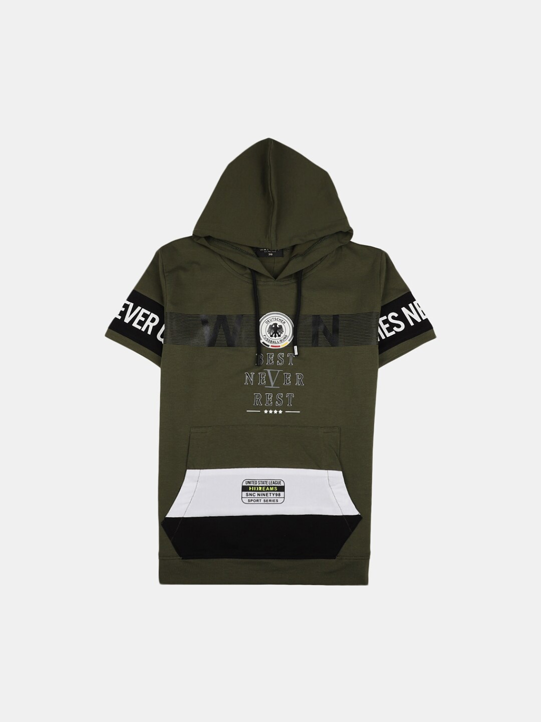 

V-Mart Boys Colourblocked Hooded T-Shirt, Olive