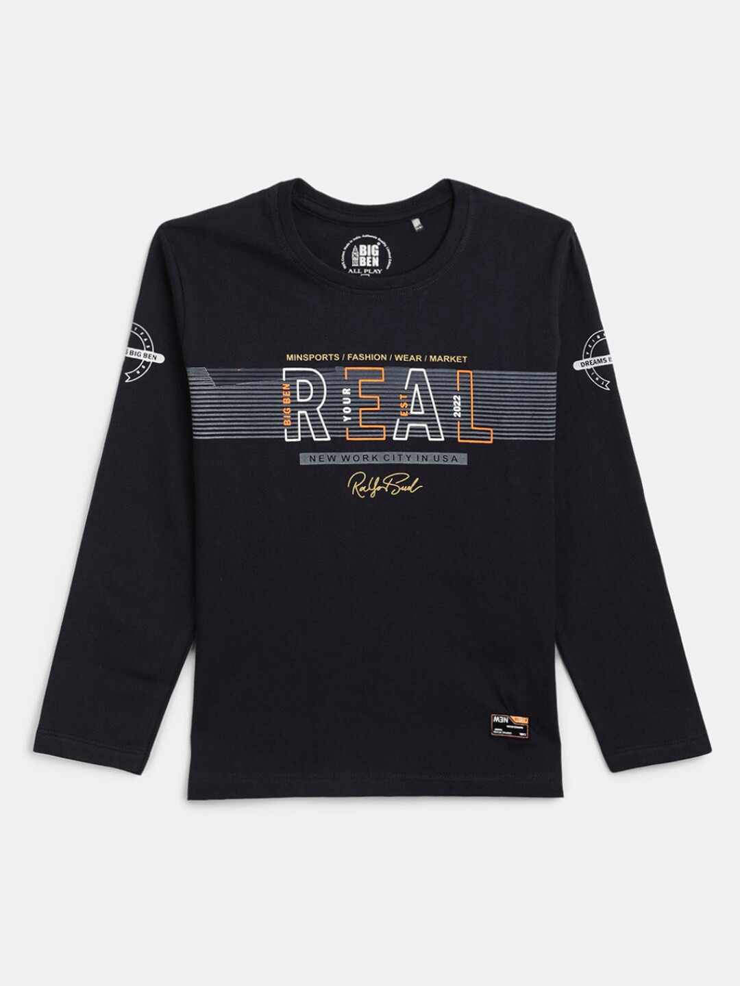 V-Mart Boys Typography Printed Cotton T-shirt, Navy blue