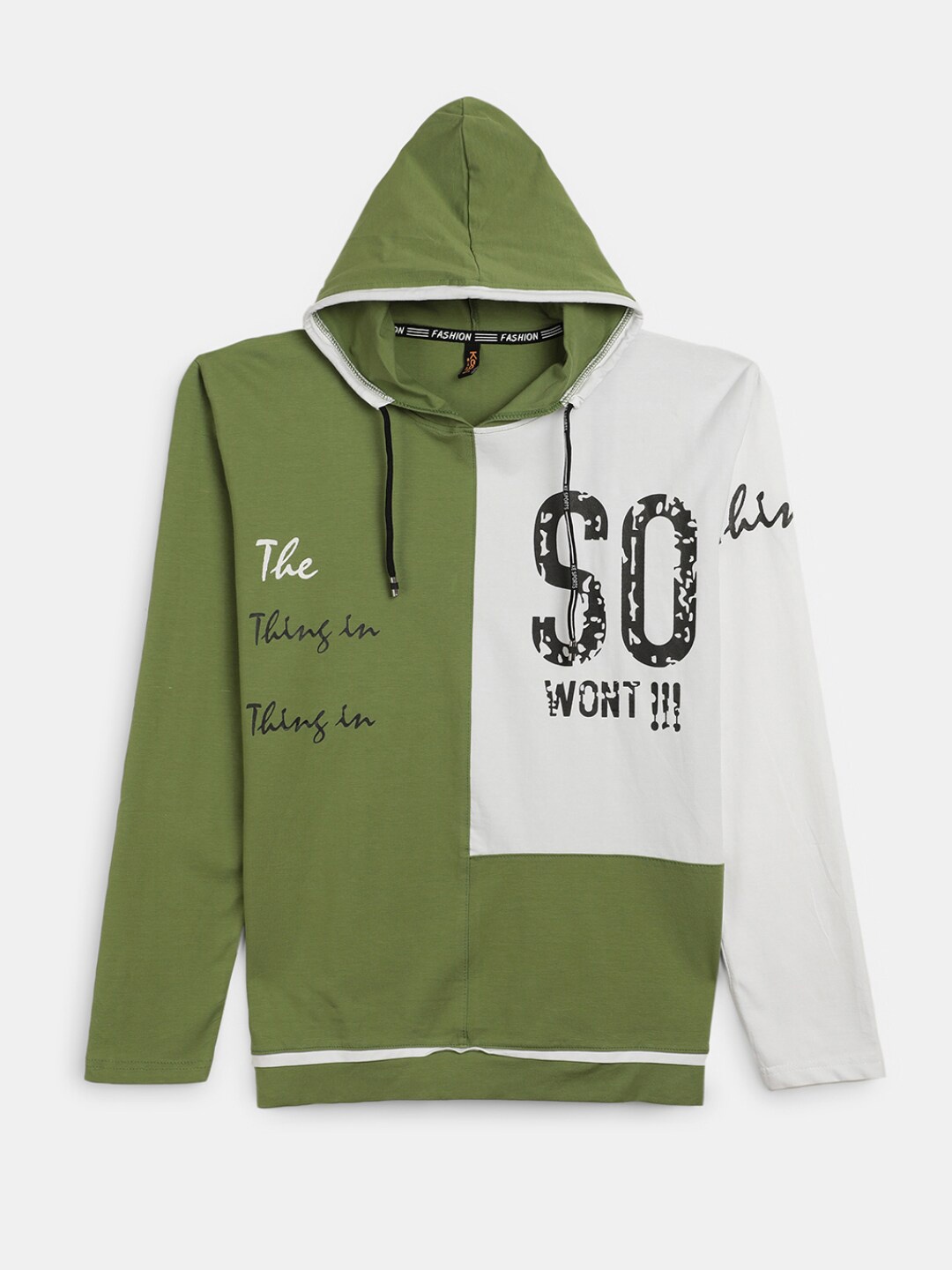 

V-Mart Boys Typography Printed Hooded Cotton T-Shirt, Green