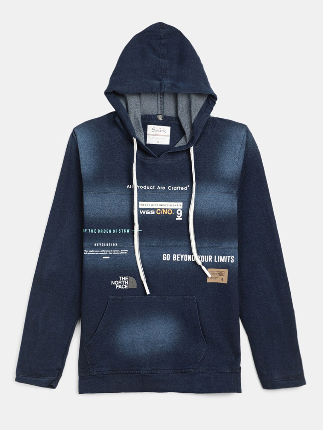 

V-Mart Boys Typography Printed Long Sleeve Hooded Cotton T-shirt, Navy blue