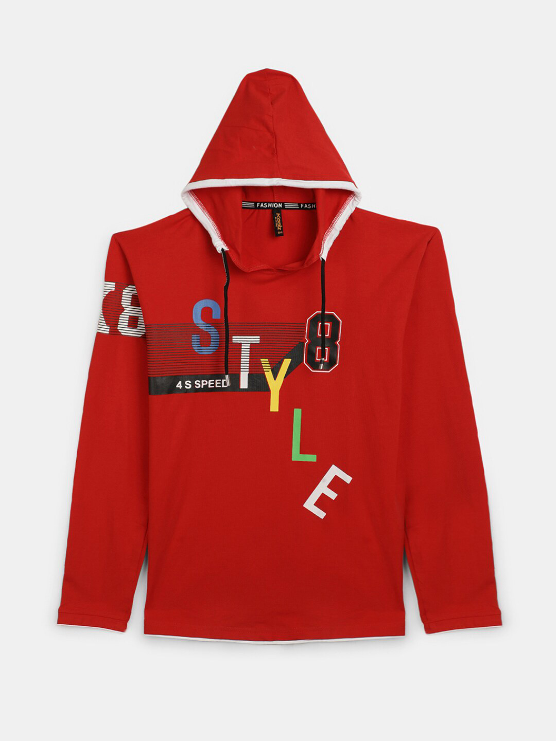 

V-Mart Boys Typography Printed Hooded Long Sleeves Cotton T-shirt, Red