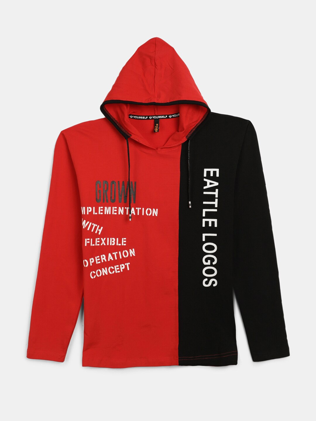 

V-Mart Boys Typography Printed Hooded Cotton Lycra T-shirt, Red