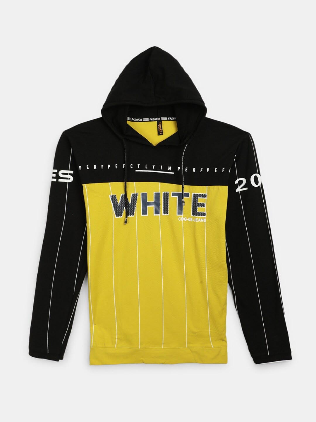 

V-Mart Boys Typography Printed Cotton Lycra Hooded T-shirt, Yellow