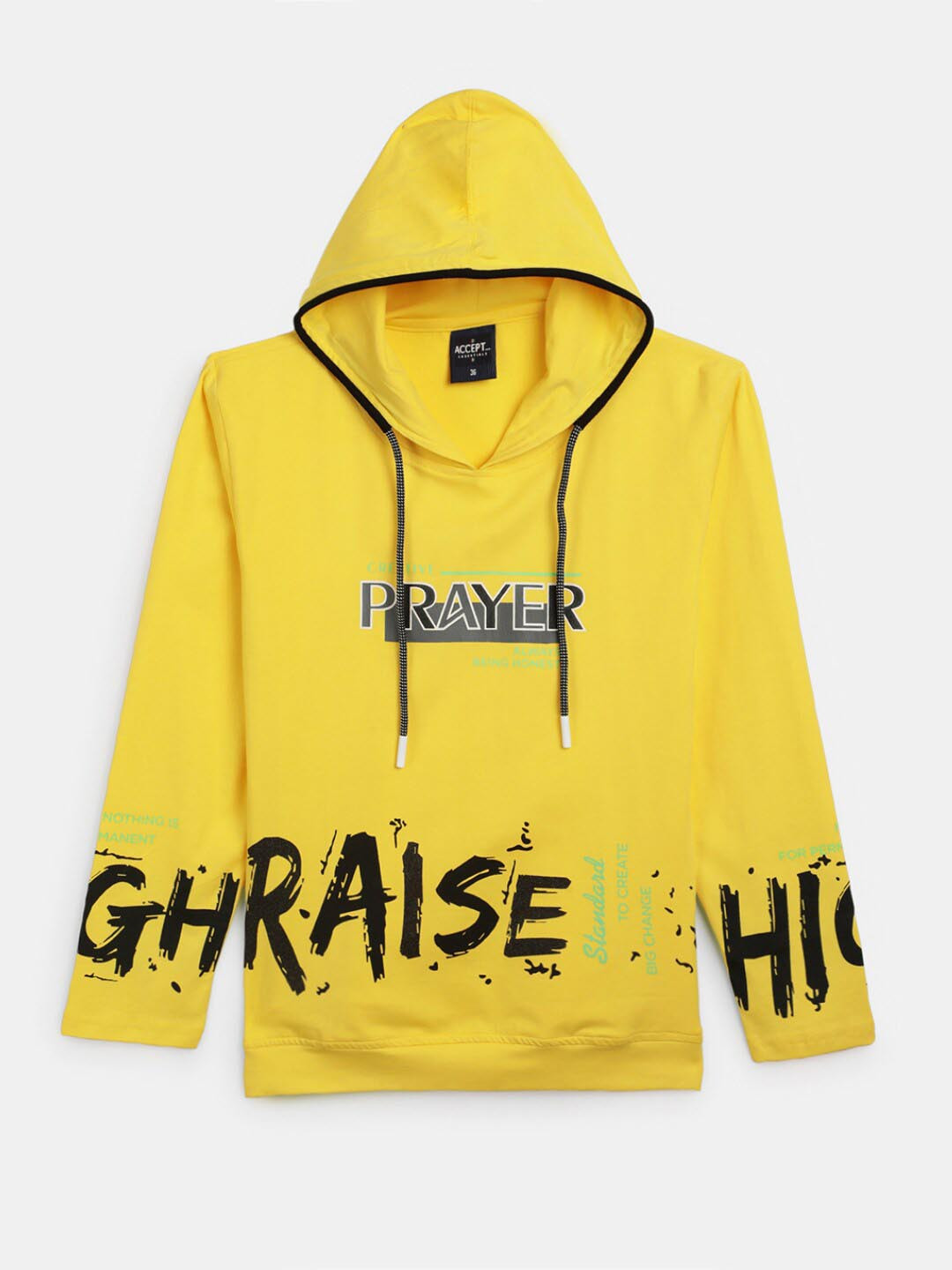 

V-Mart Boys Typography Printed Hooded Cotton T-shirt, Mustard
