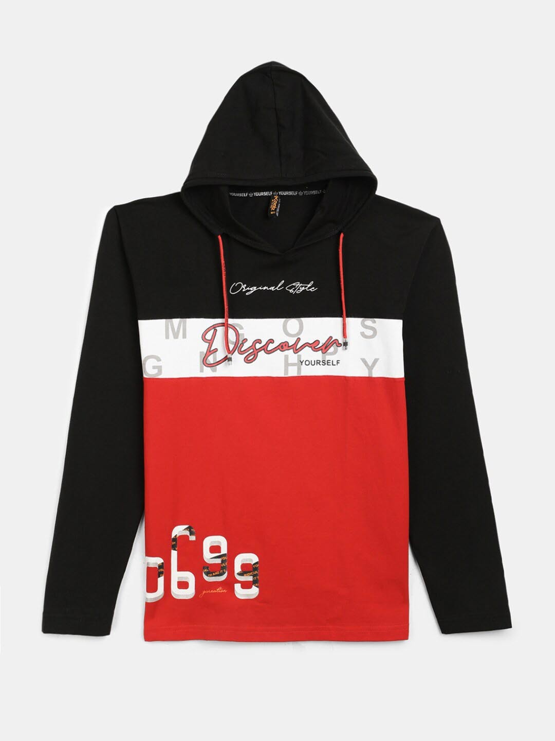 

V-Mart Boys Colourblocked Hooded Cotton T-Shirt, Red