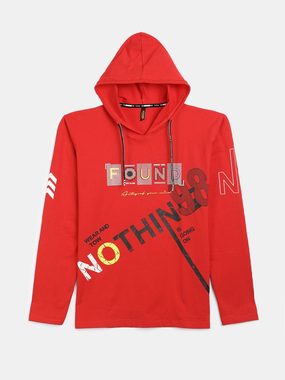 

V-Mart Boys Typography Printed Hooded Cotton T-shirt, Red
