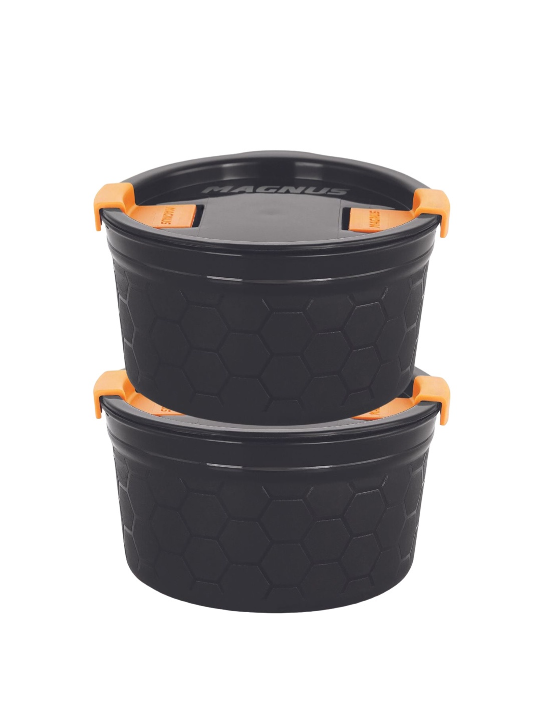 

MAGNUS Black & Orange 2-Pieces Textured Microwave Steam Lock Containers 300 ml Each