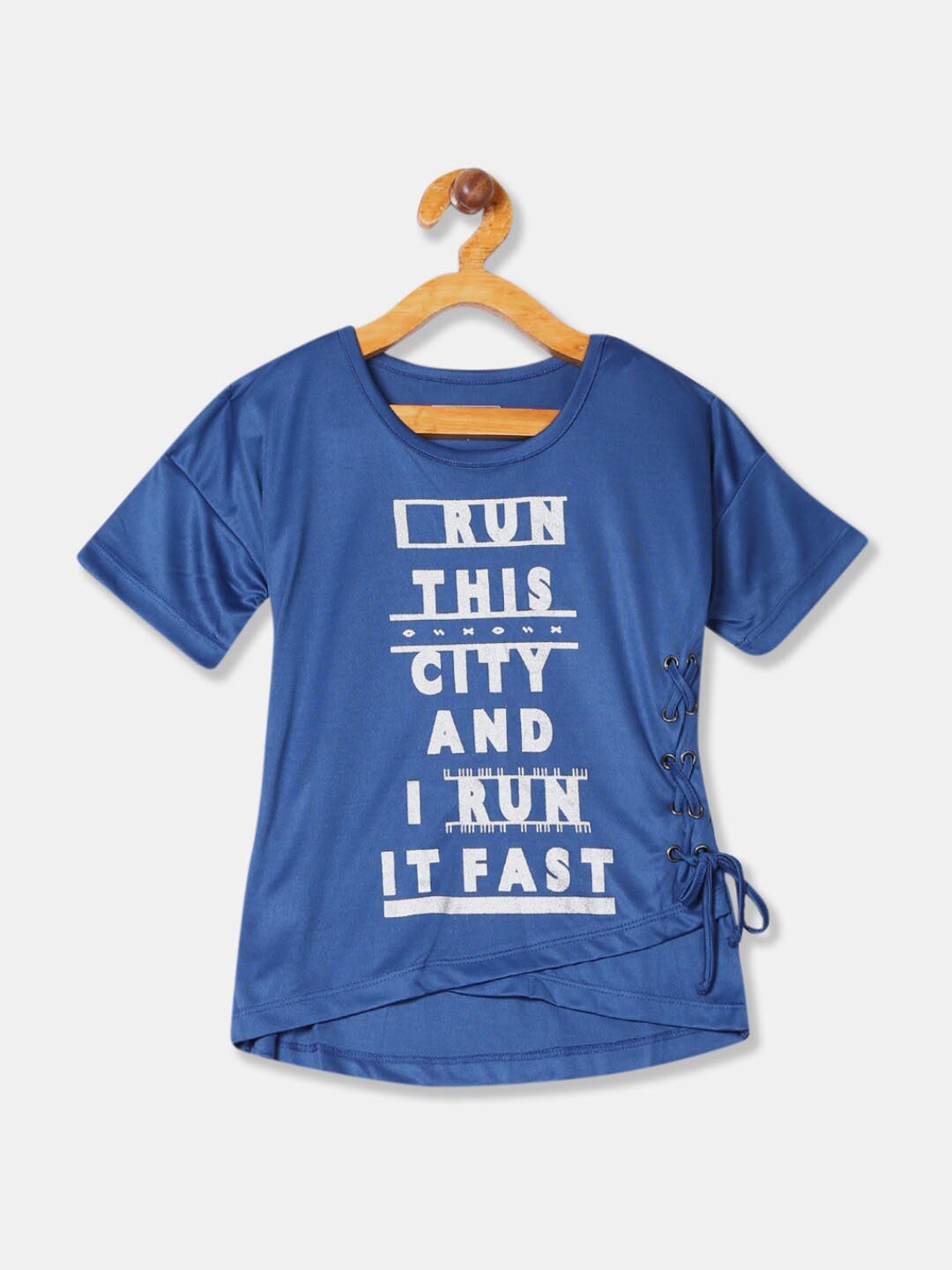 

V-Mart Girls Typography Printed Cotton T-shirt, Blue