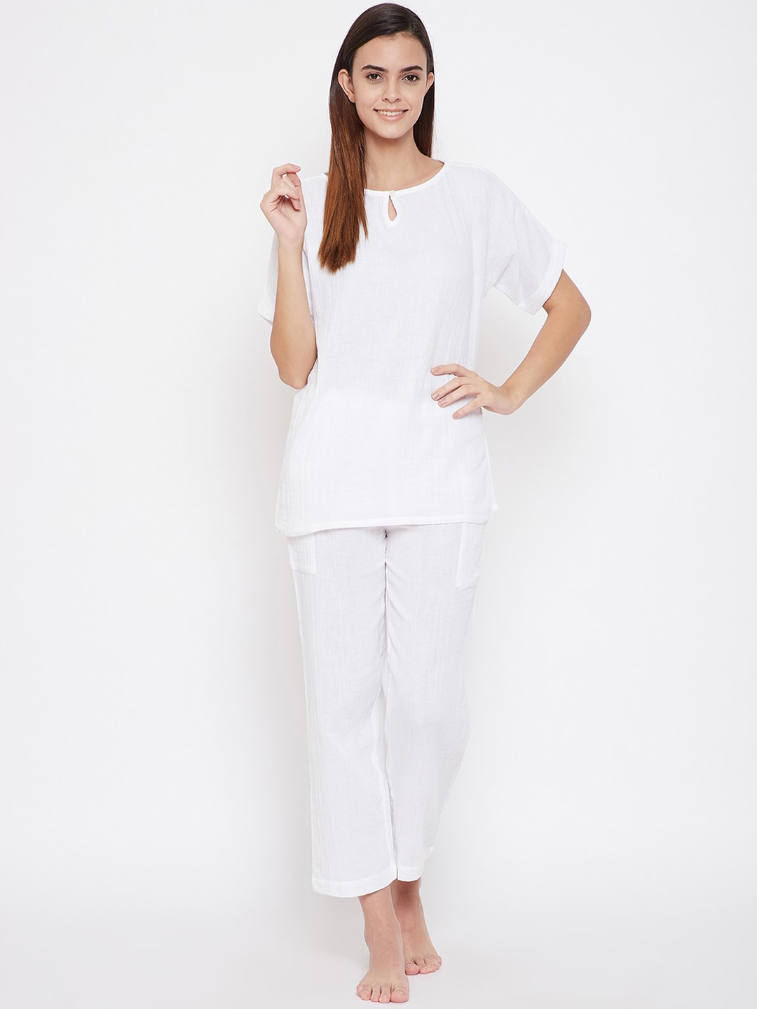 

The Kaftan Company Pure Cotton Night Suit, White