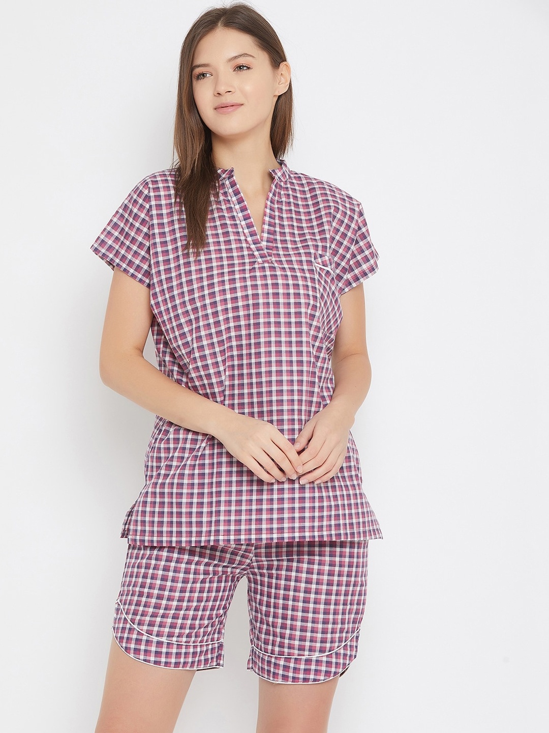

The Kaftan Company Checks Pure Cotton Night Suit, Lavender