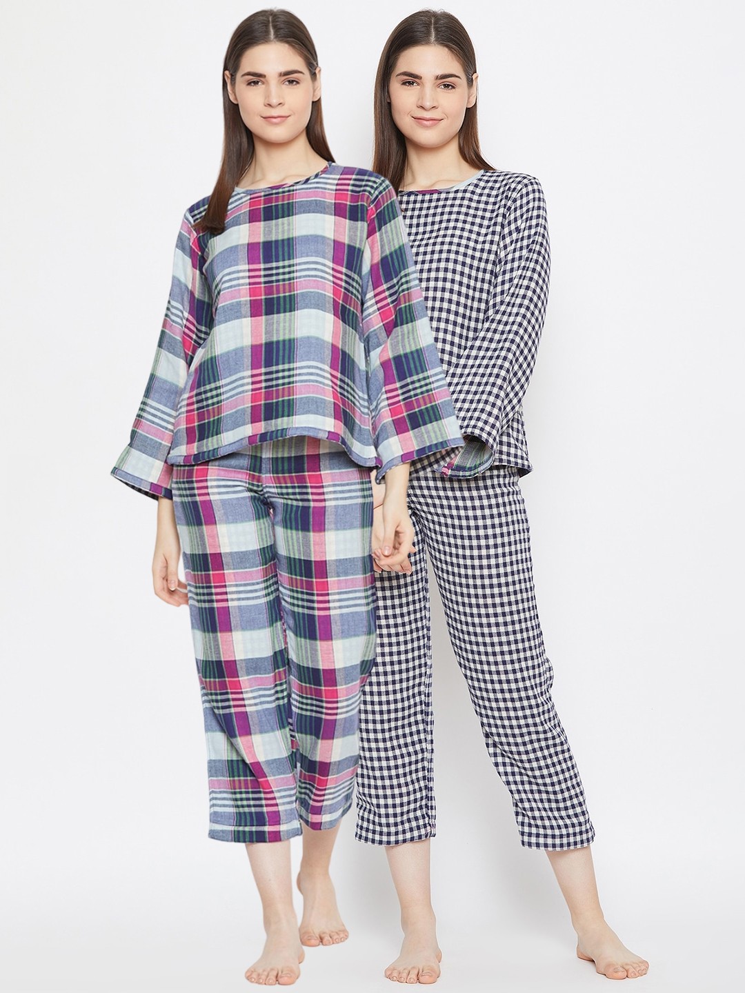

The Kaftan Company Checks Pure Cotton Night Suit, Blue