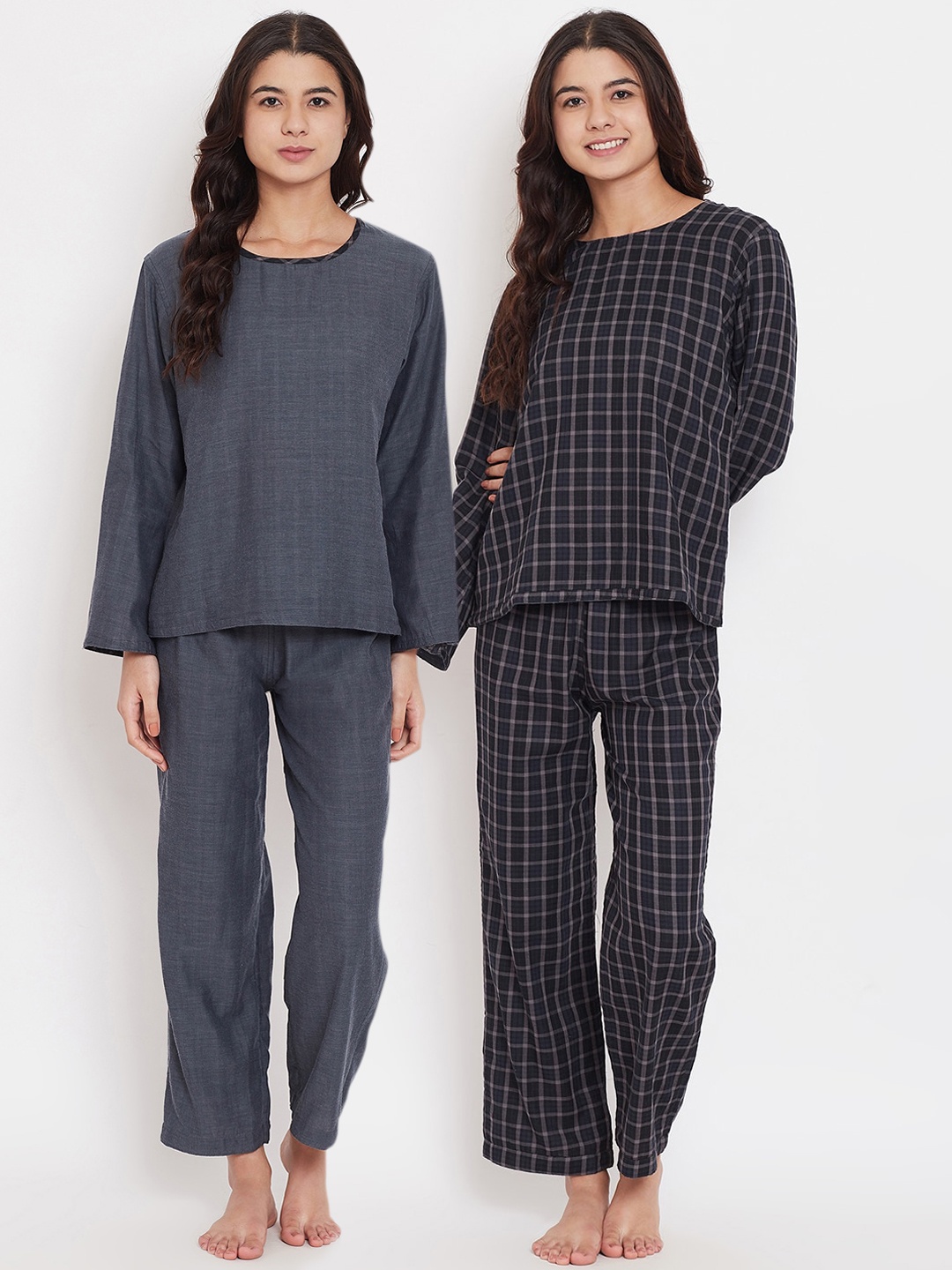 

The Kaftan Company Checks Pure Cotton Night Suit, Black
