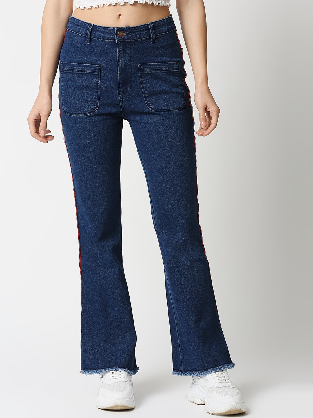 

High Star Women Bootcut Mid-Rise Clean Look Stretchable Jeans, Blue