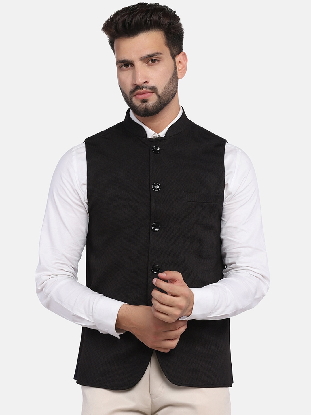 

TAHVO Regular Fit Nehru Jacket, Black