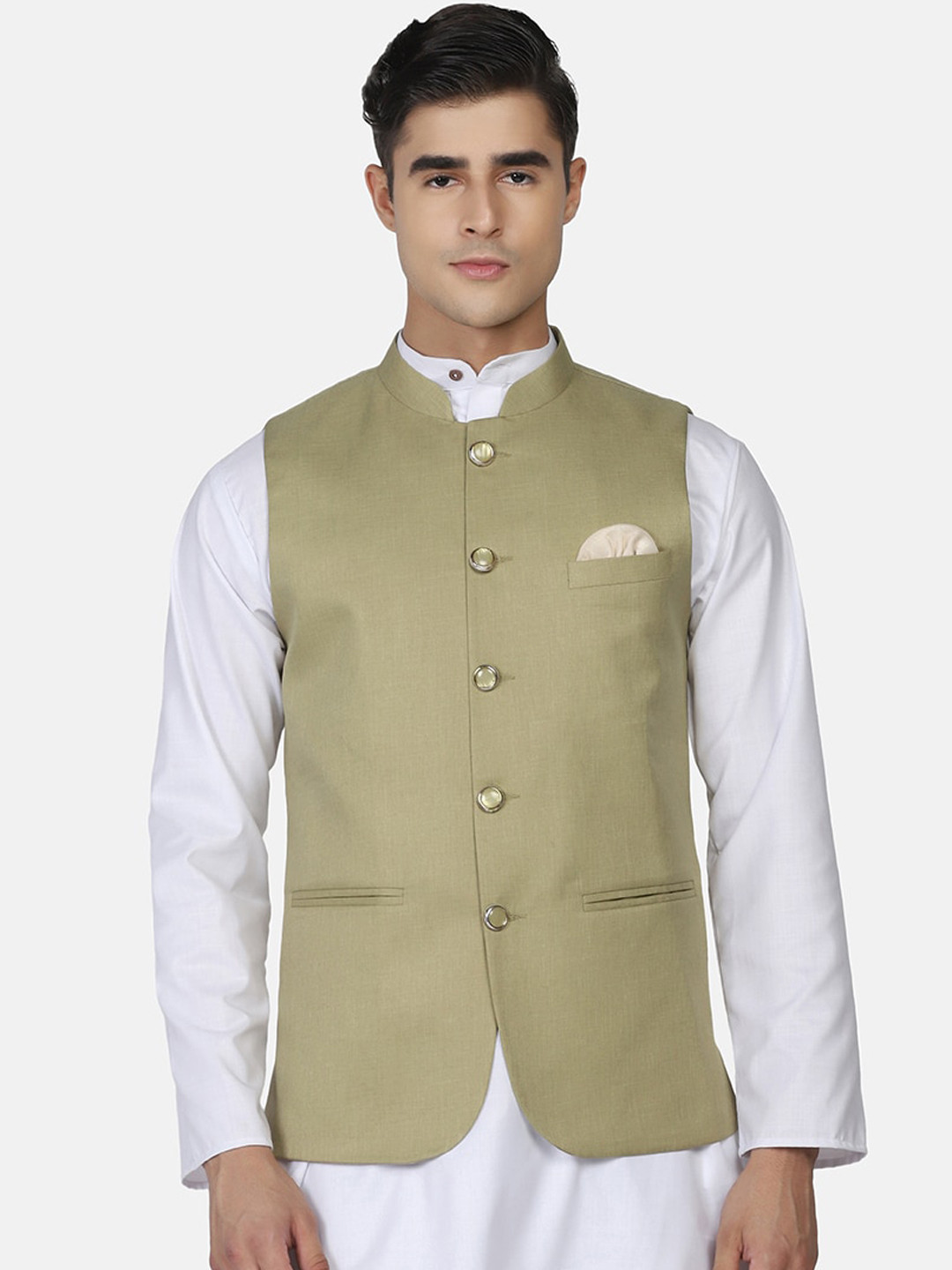 

TAHVO Satin Nehru Jackets, Green