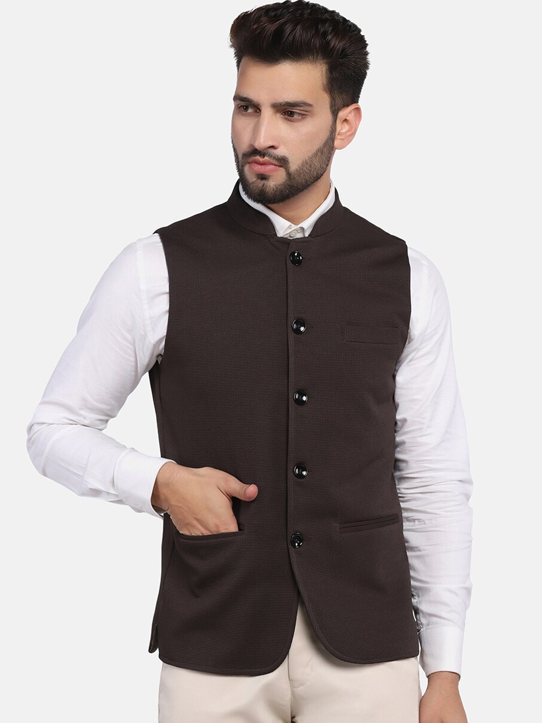 

TAHVO Satin Nehru Jackets, Brown