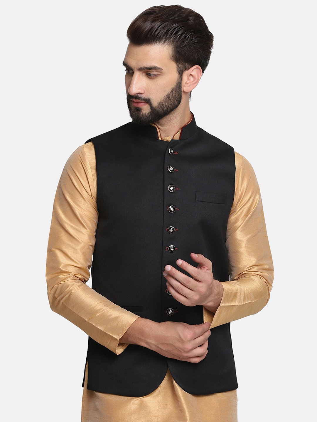 

TAHVO Satin Nehru Jackets, Black