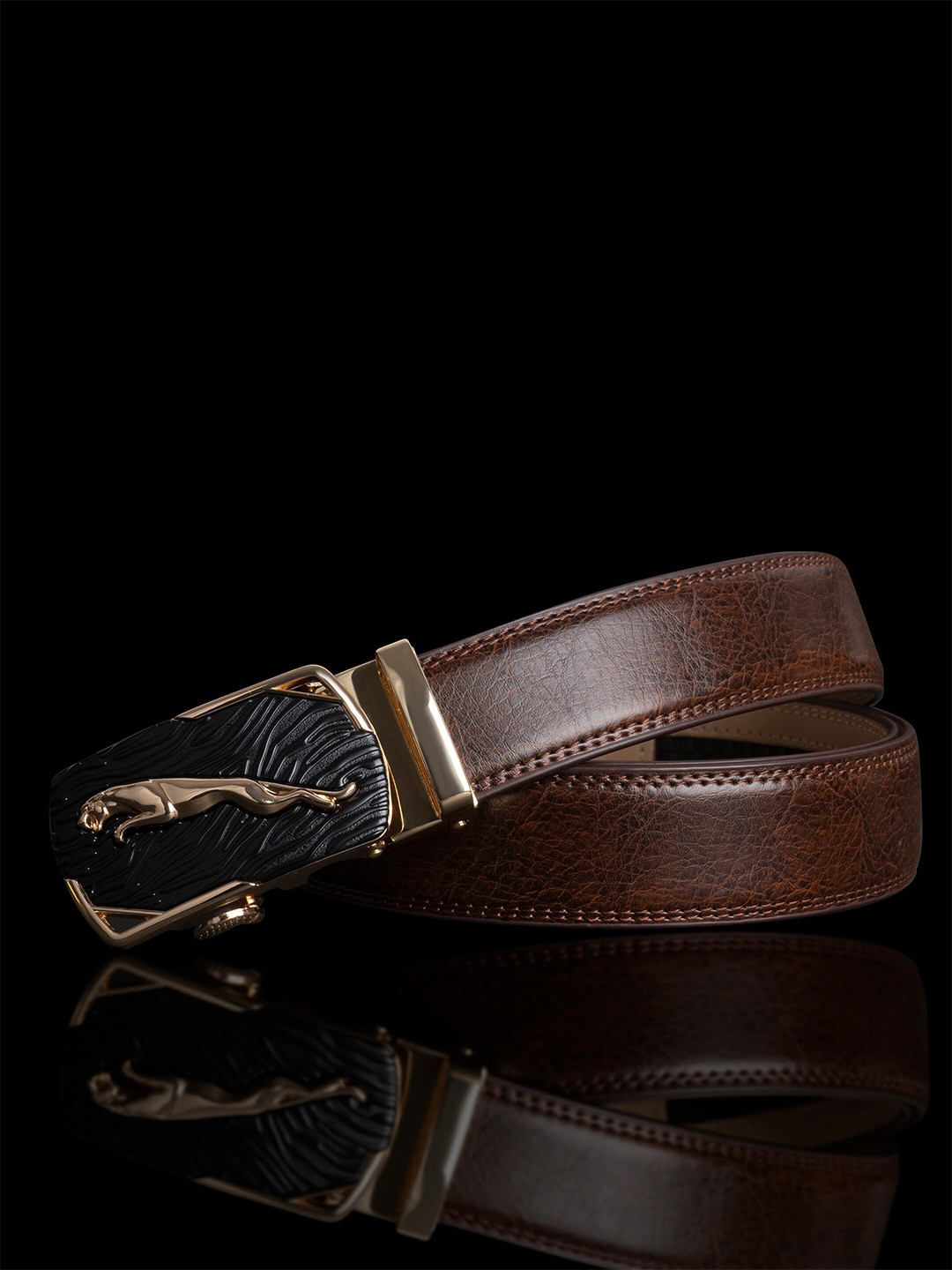 

NAEVE Men Leather Formal Belt With Textured Buckle, Brown
