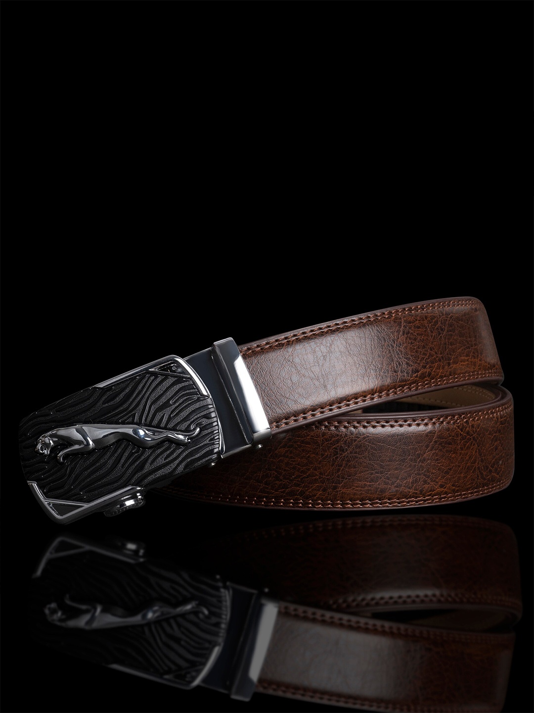 

NAEVE Men Leather Formal Belt With Textured Buckle, Brown