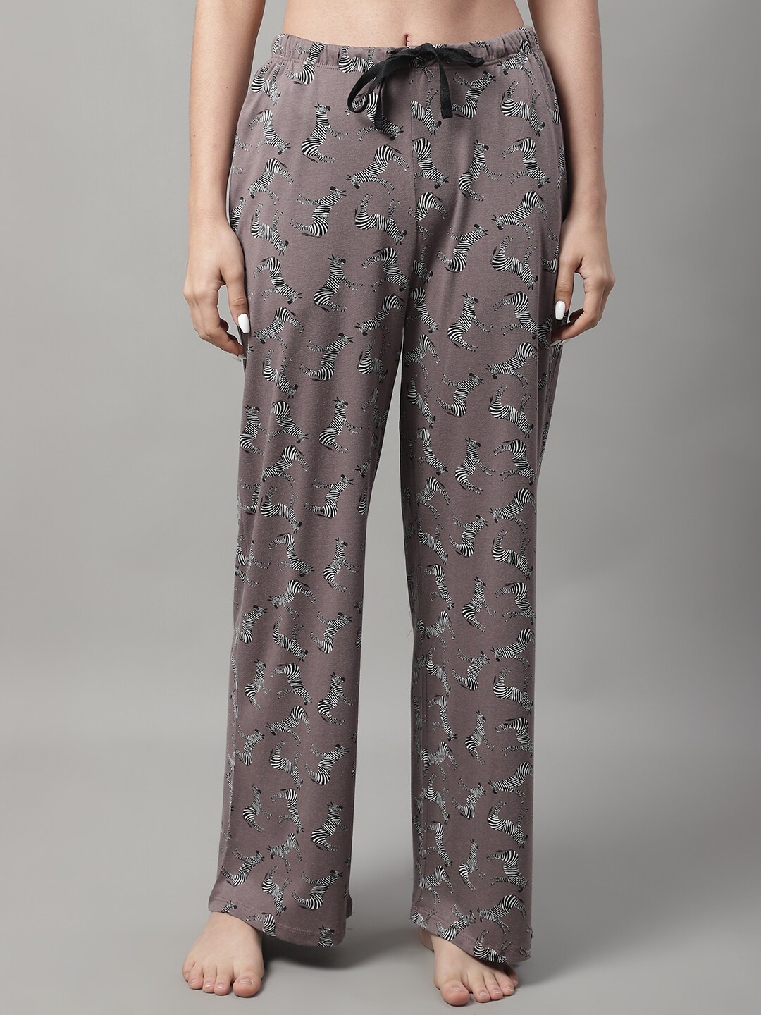 

Kanvin Women Printed Straight Lounge Pants, Camel brown